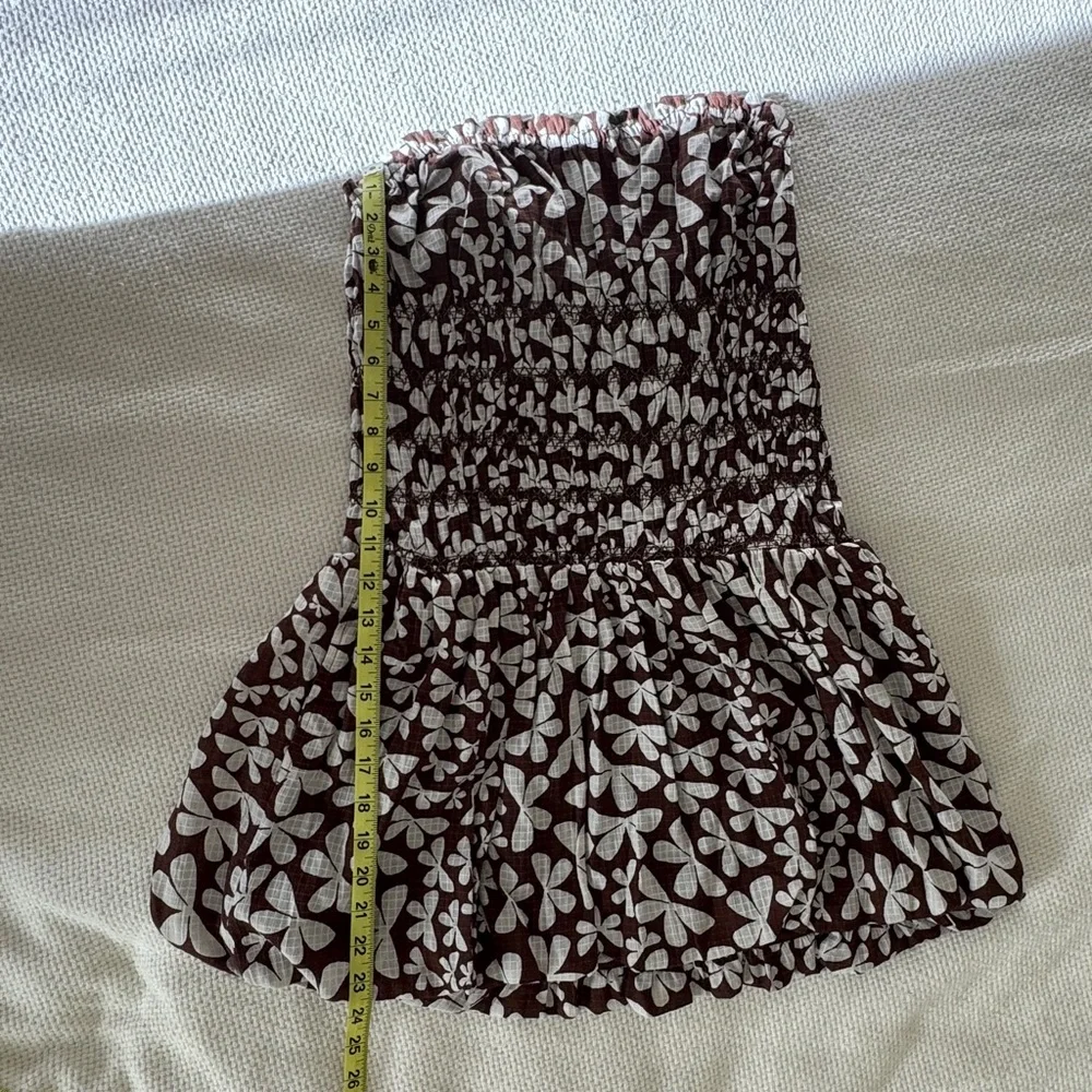 Free People Brown & White Floral Smocked Strapless Bubble Dress - Picture 8 of 14